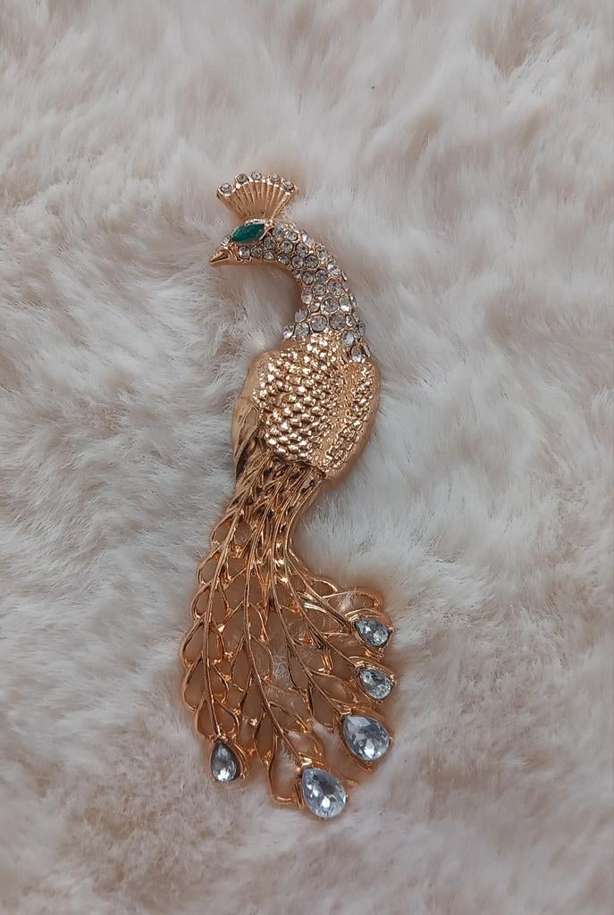 Elegante Pauwen Broche met Strass, Overige materialen, Nieuw, Ophalen of Verzenden, Goud