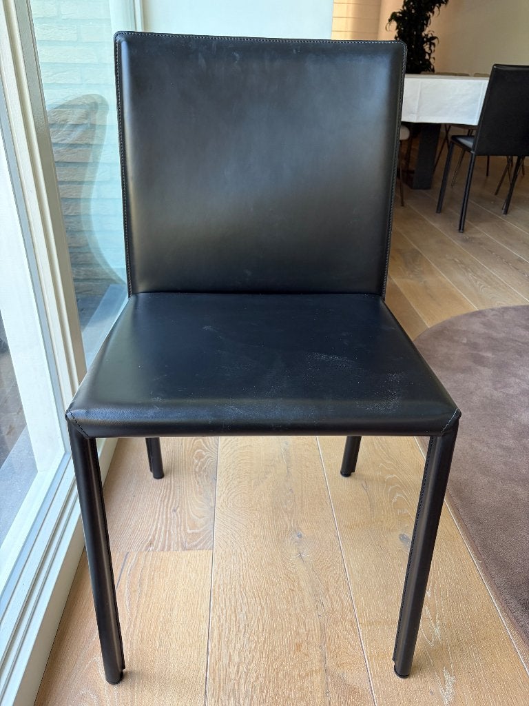 Italiaans design eetkamerstoelen, Ophalen, Gebruikt, Zwart, Leer