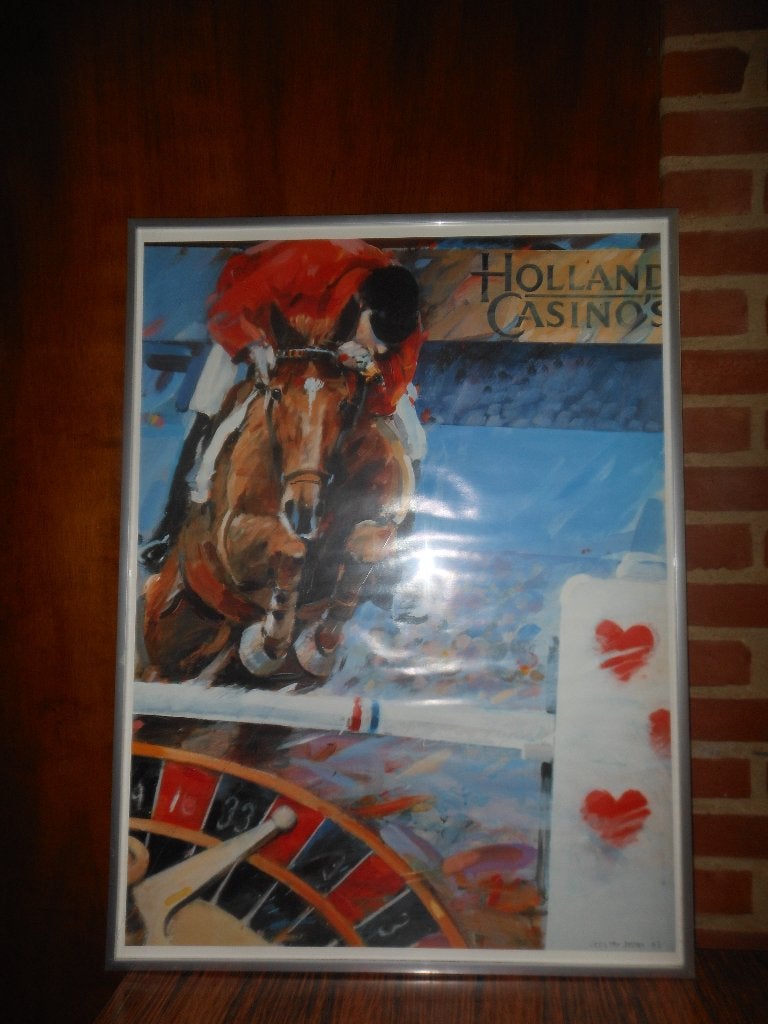 Holland Casino's paardensport schilderij, glas stuk, Ophalen, Doek, Realistisch, Dieren