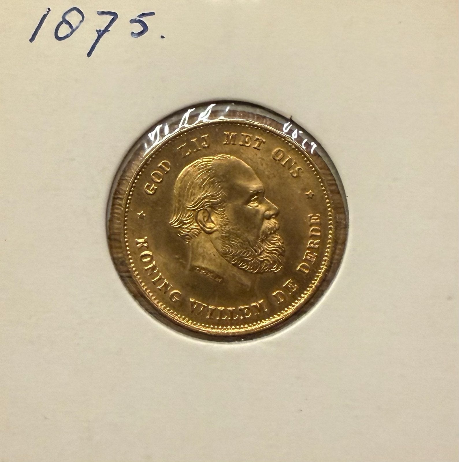 Gouden Tientje Koning Willem III 1875, Ophalen, Koning Willem III, Goud, Losse munt