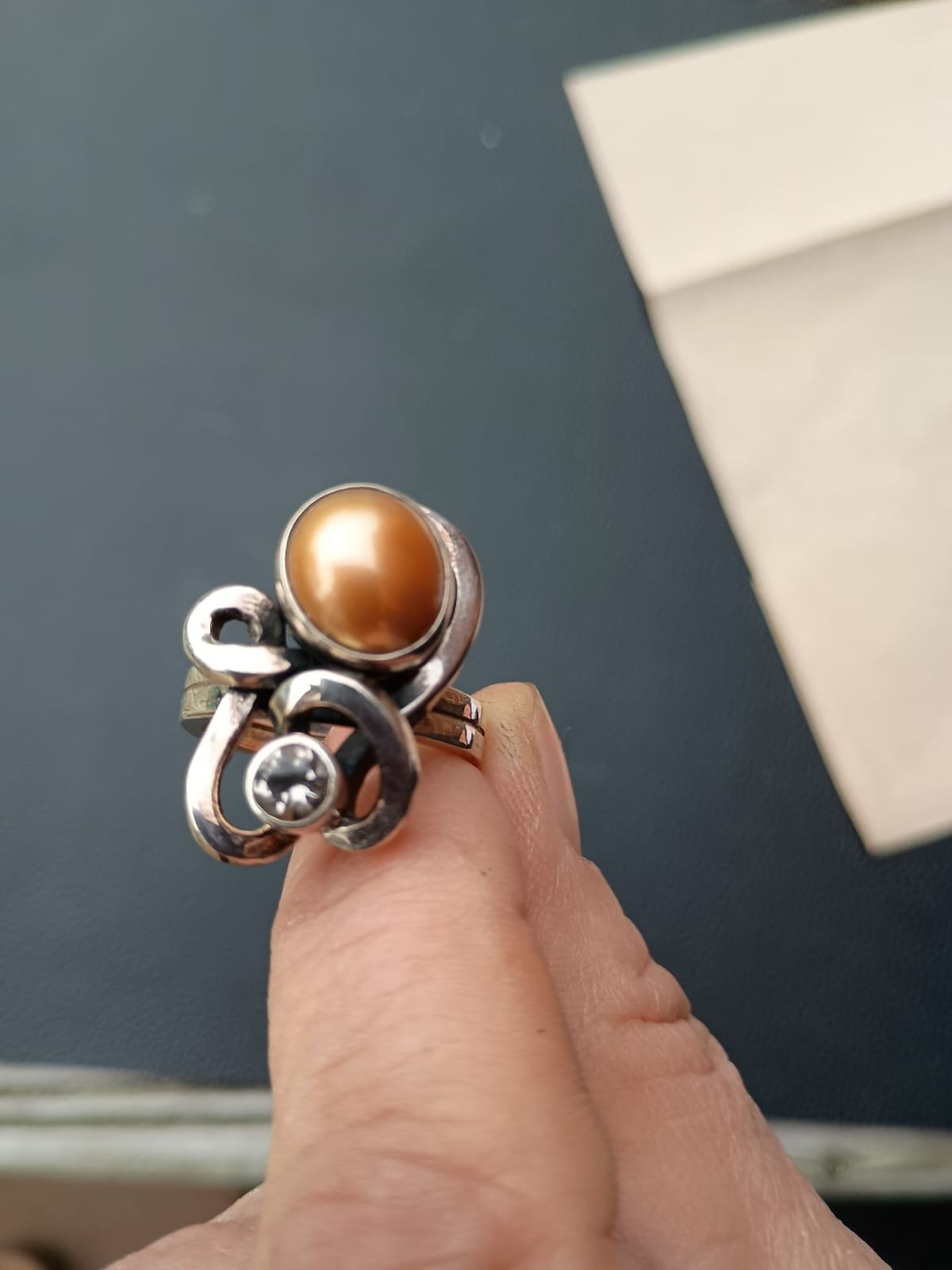 Rabinovich ring met parel en zirkonia, Sieraden, Tassen en Uiterlijk, 18 tot 19, Gebruikt, Met kristal, Ophalen of Verzenden