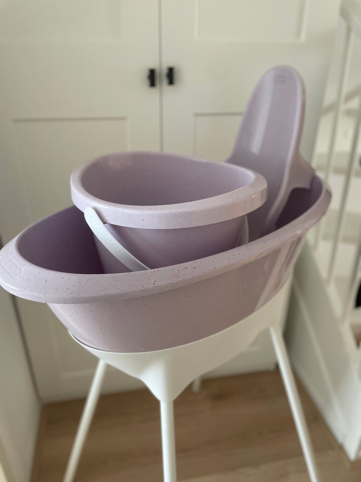 Luma babybadje paars/wit, Ophalen, Gebruikt, Badje