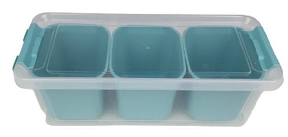 Hobby Life Opbergbak met drie bakjes - Transparant/Turquoise, Ophalen of Verzenden