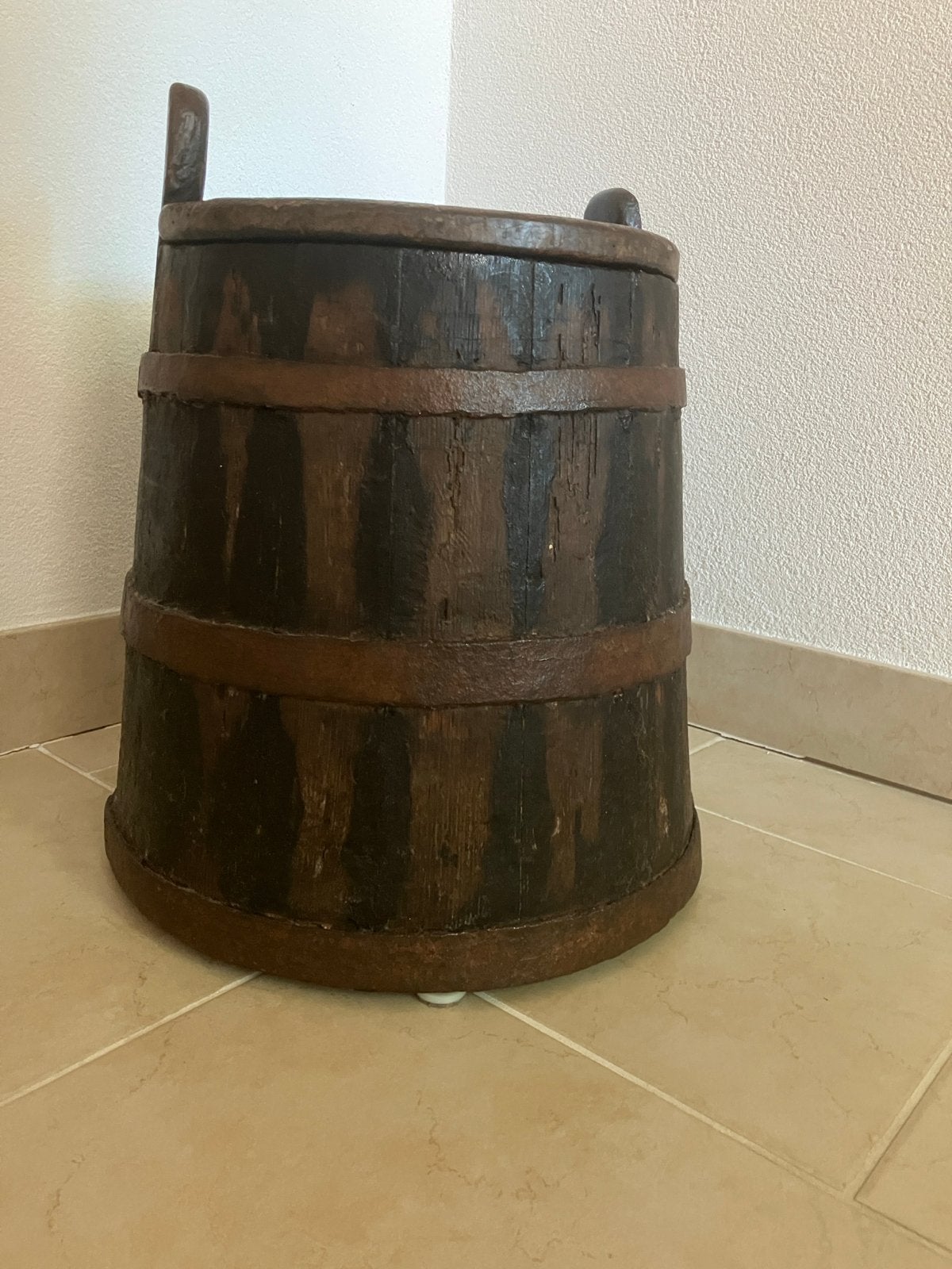 Antieke houten ton met deksel - Rustieke decoratie, Ophalen