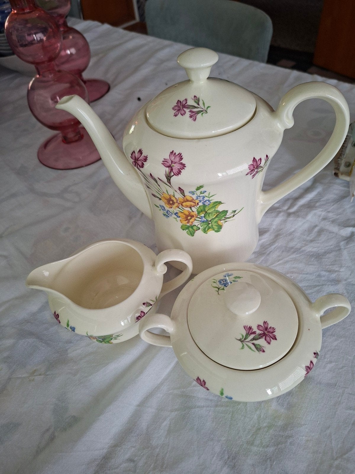 Mosa, koffiepot met roomstel bloemdecor, Ophalen of Verzenden