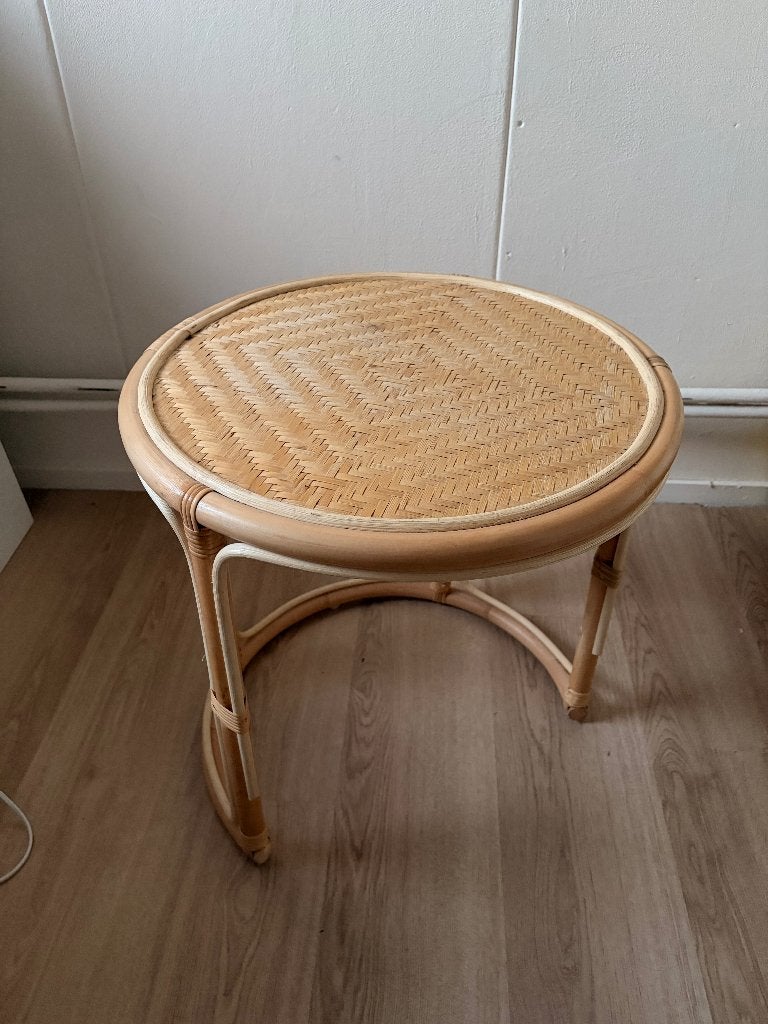 Rotan bijzettafel / nachtkastje, Overige materialen, Minder dan 55 cm, Rotan, vintage, bamboe, Rond