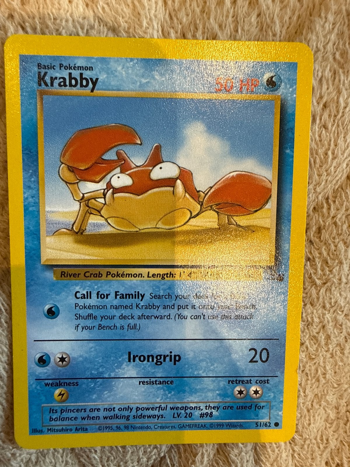 Pokémon Kaart Krabby - Basis Pokémon, Ophalen of Verzenden, Gebruikt, Losse kaart