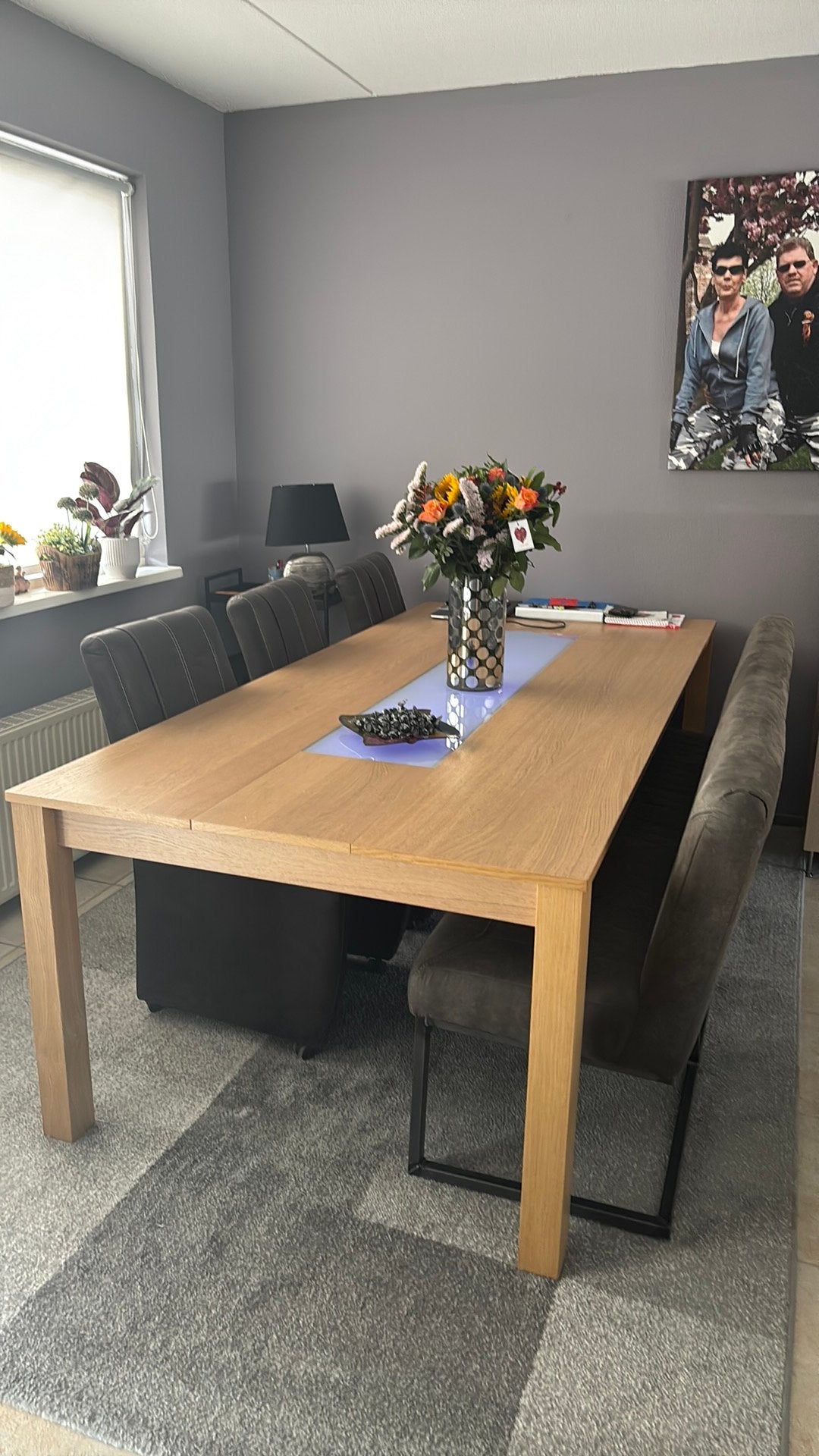 Eettafel set bank met 4 stoelen, Ophalen, Zo goed als nieuw, Modern, 4 tot 6 stoelen
