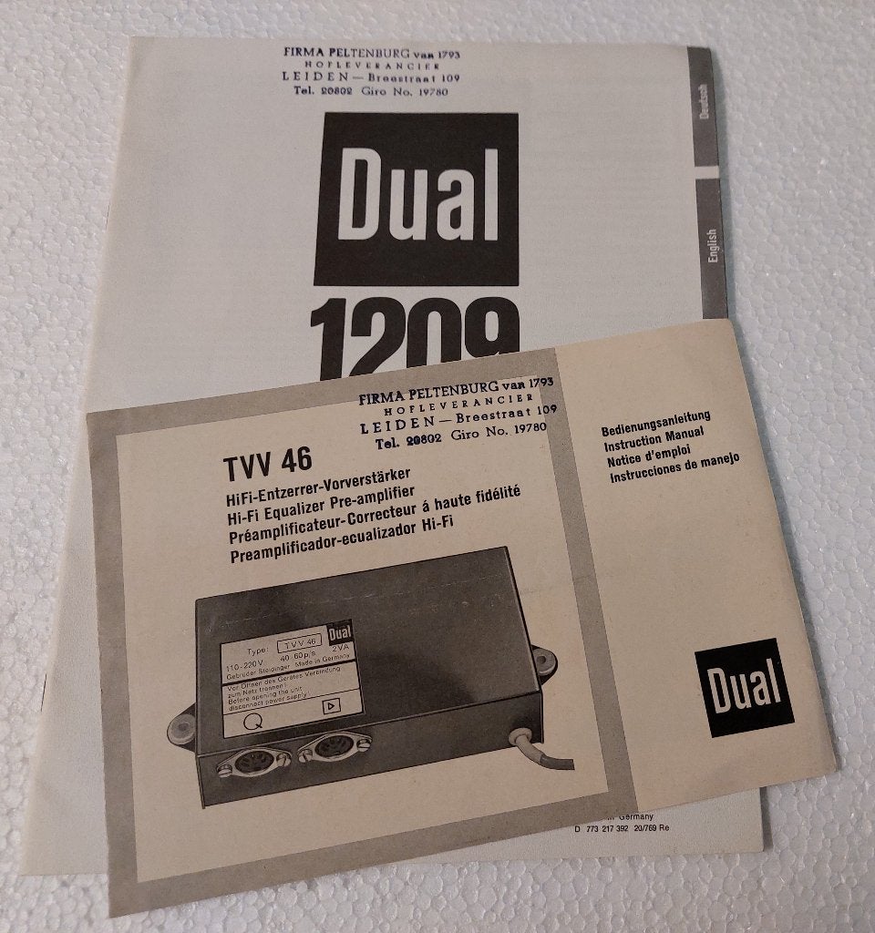 Dual 1209 GEBRUIKSAANWIJZING Platenspeler + versterker TVV46, Gebruikt, Dual gebruiksaanwijzing, Verzenden, NvT