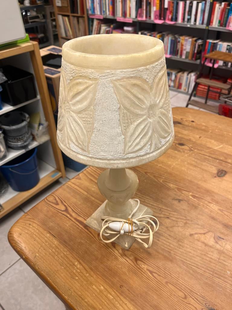 Vintage Albasten Tafellamp met Bloemmotief, Huis en Inrichting, Ophalen, Zo goed als nieuw, Nvt, Nvt