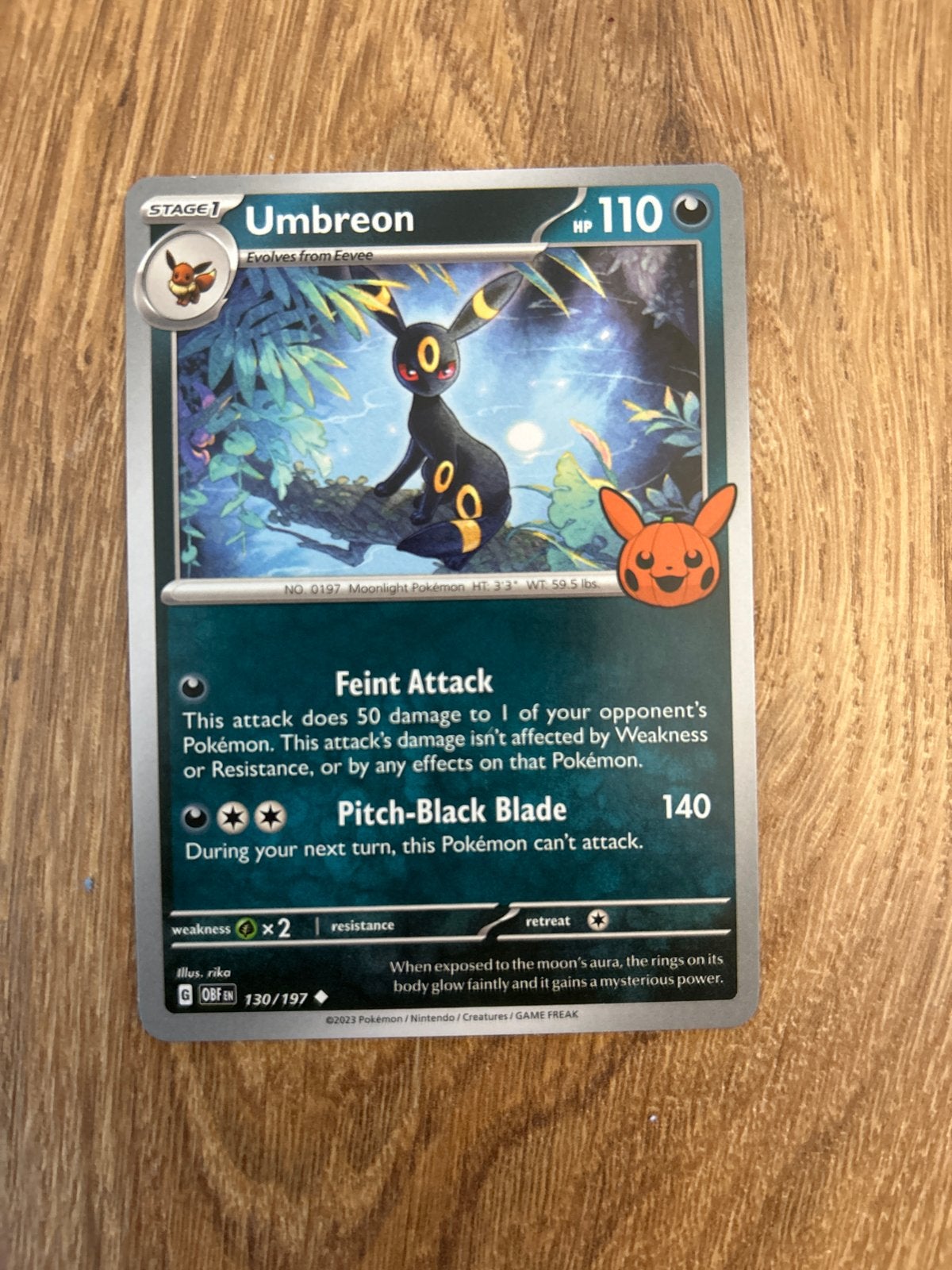 Pokémon Kaart: Umbreon 130/197 (Obsidian Flames), Ophalen of Verzenden, Zo goed als nieuw, Losse kaart