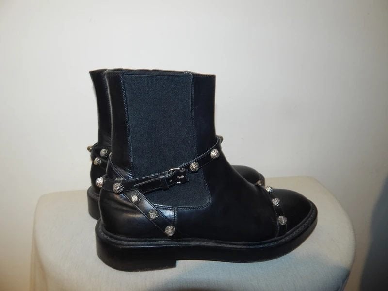 Balenciaga laarzen leer banden zilveren spikes top staat38.5, Balenciaga, Verzenden, Zwart, Lage of Enkellaarzen