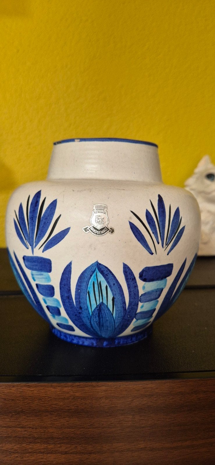 Prachtige handgeschilderde Duitse vaas ES Keramik 15x15cm, Ophalen of Verzenden