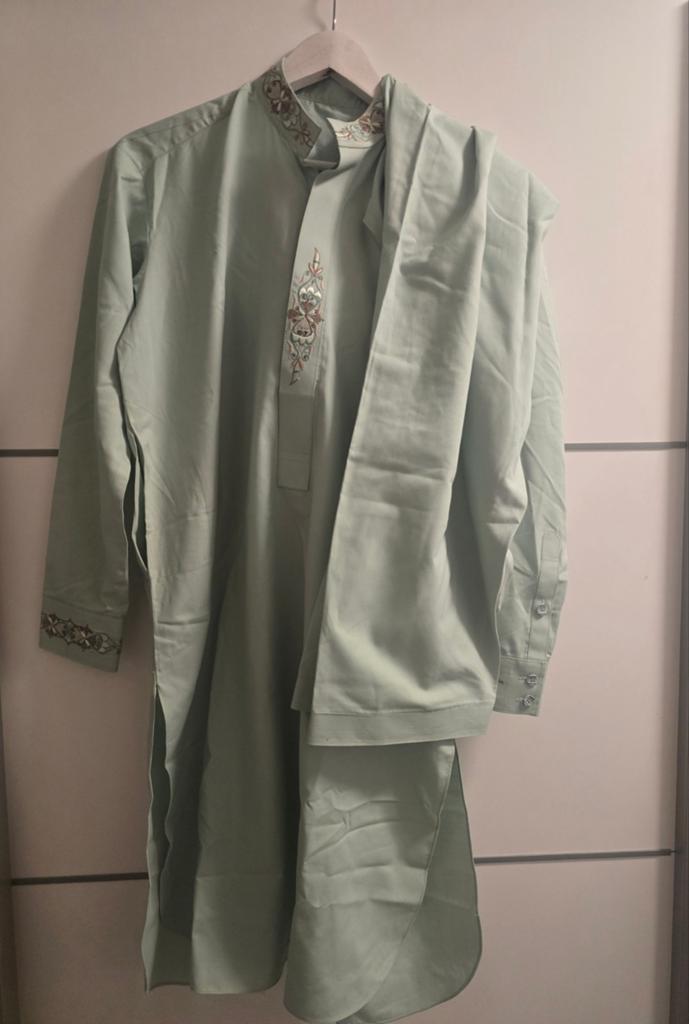 Afghaanse Kurta Set - Lichtgroen maat S, Ophalen of Verzenden, Zo goed als nieuw