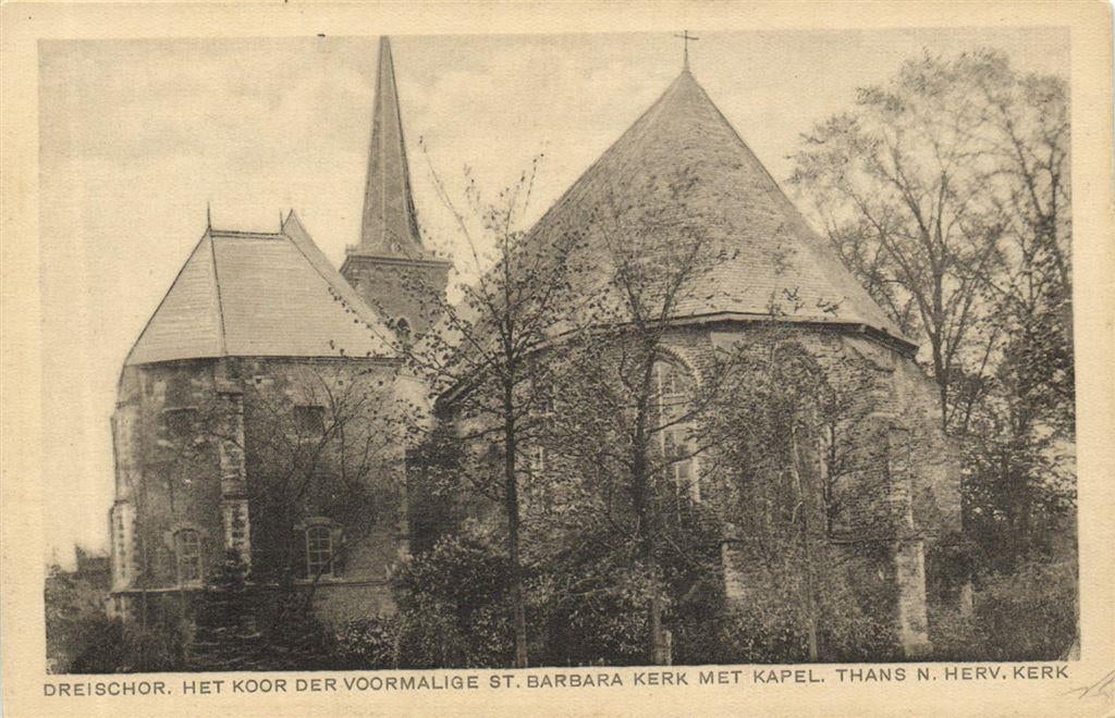 Dreischor. Koor voormalige St. Barbara Kerk met Kapel. - ong, Ophalen of Verzenden, Voor 1920, Ongelopen, Noord-Brabant