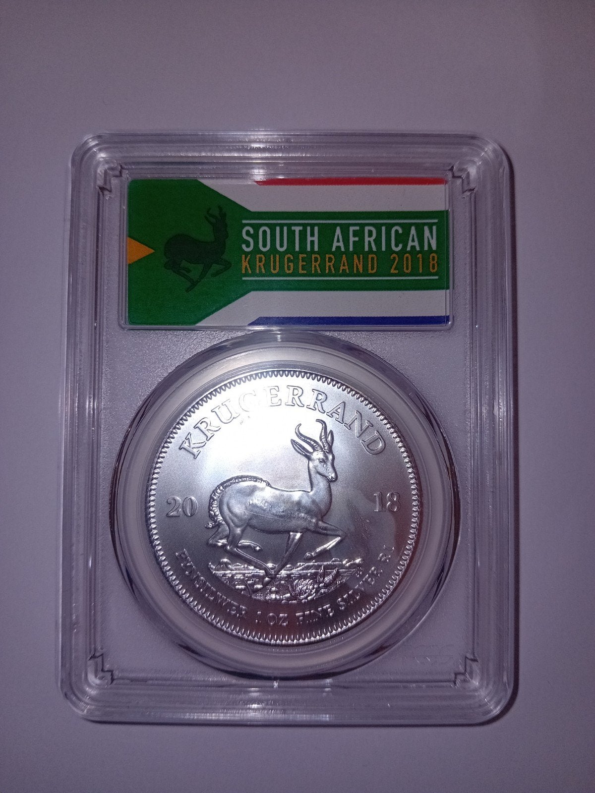 Zilveren Zuid-Afrikaanse Krugerrand 2018 PCGS MS69, Postzegels en Munten, Munten | Azië, Ophalen of Verzenden