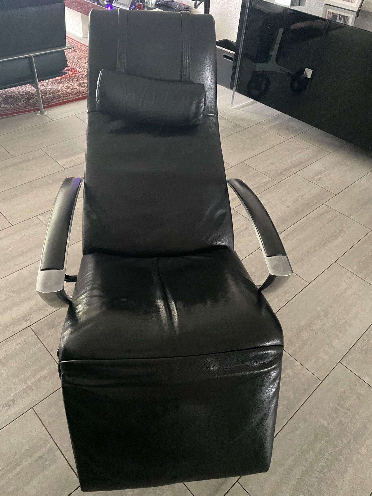 Relaxfauteuil - Zwart Leer, Ophalen, Gebruikt, Zwart, Leer