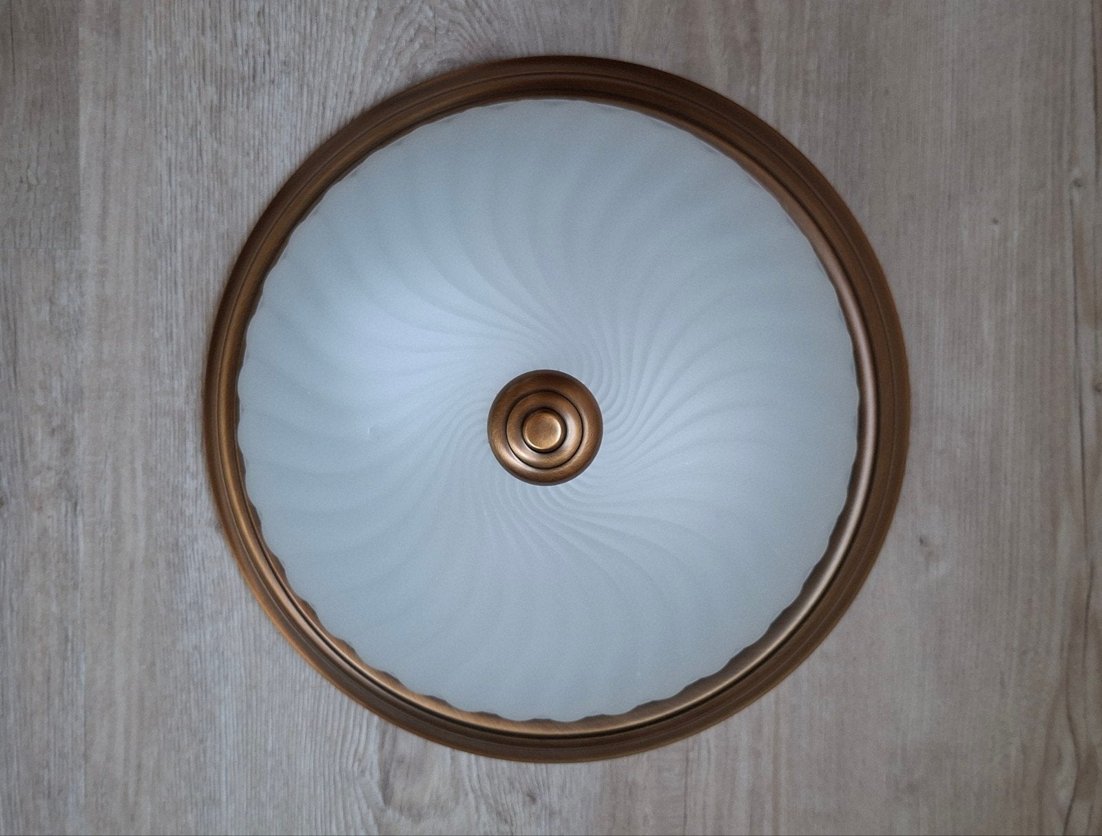 Plafonnière, plafondlamp, melkglas, brons, Huis en Inrichting, Lampen | Plafondlampen, Zo goed als nieuw, Glas, Ophalen