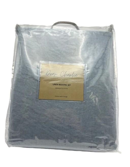 100% linnen dekbedovertrek 260x240 met slopen Blue/Grey, Blauw, Dekbedovertrek, Ophalen of Verzenden, Nieuw