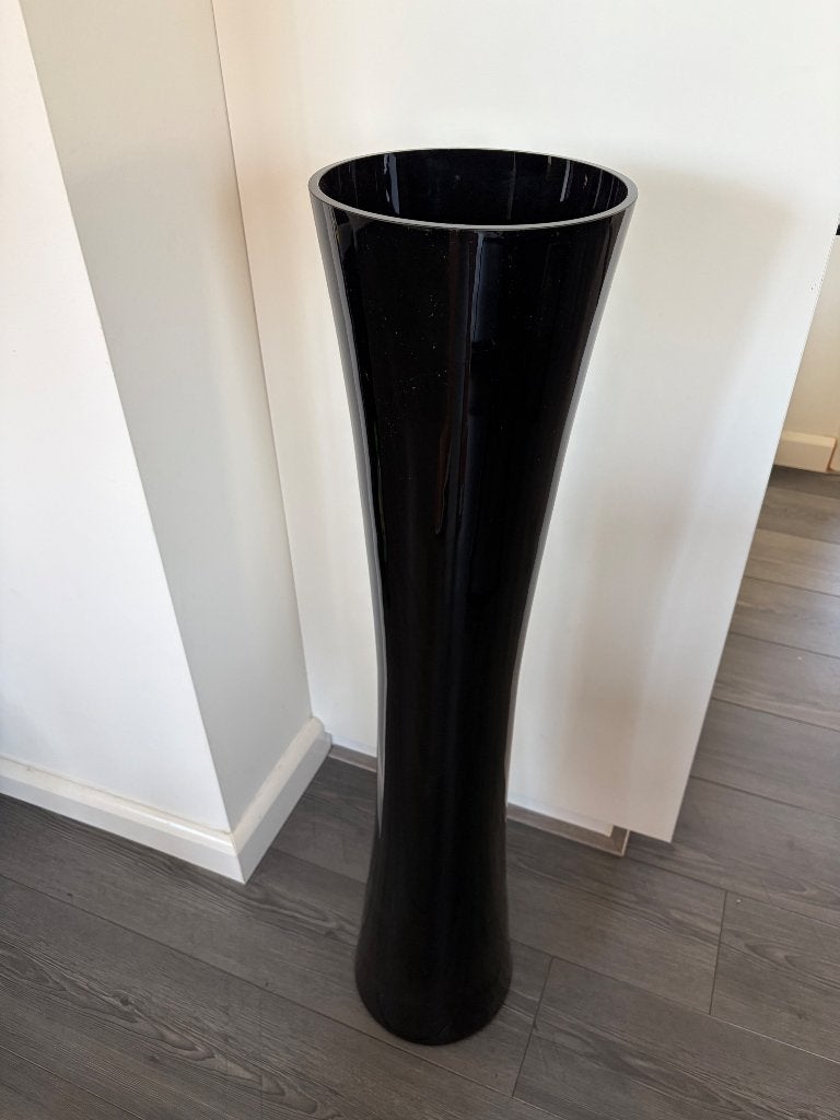 Zwarte glazen vaas, Ophalen, Zwart, 75 cm of meer, Glas