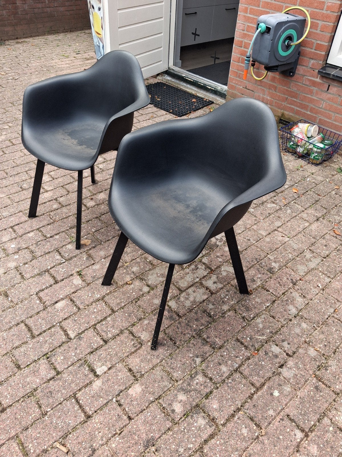 Twee zwarte Bois Le Duc tuinstoelen van kunststof, Tuin en Terras, Ophalen, Gebruikt, Kunststof