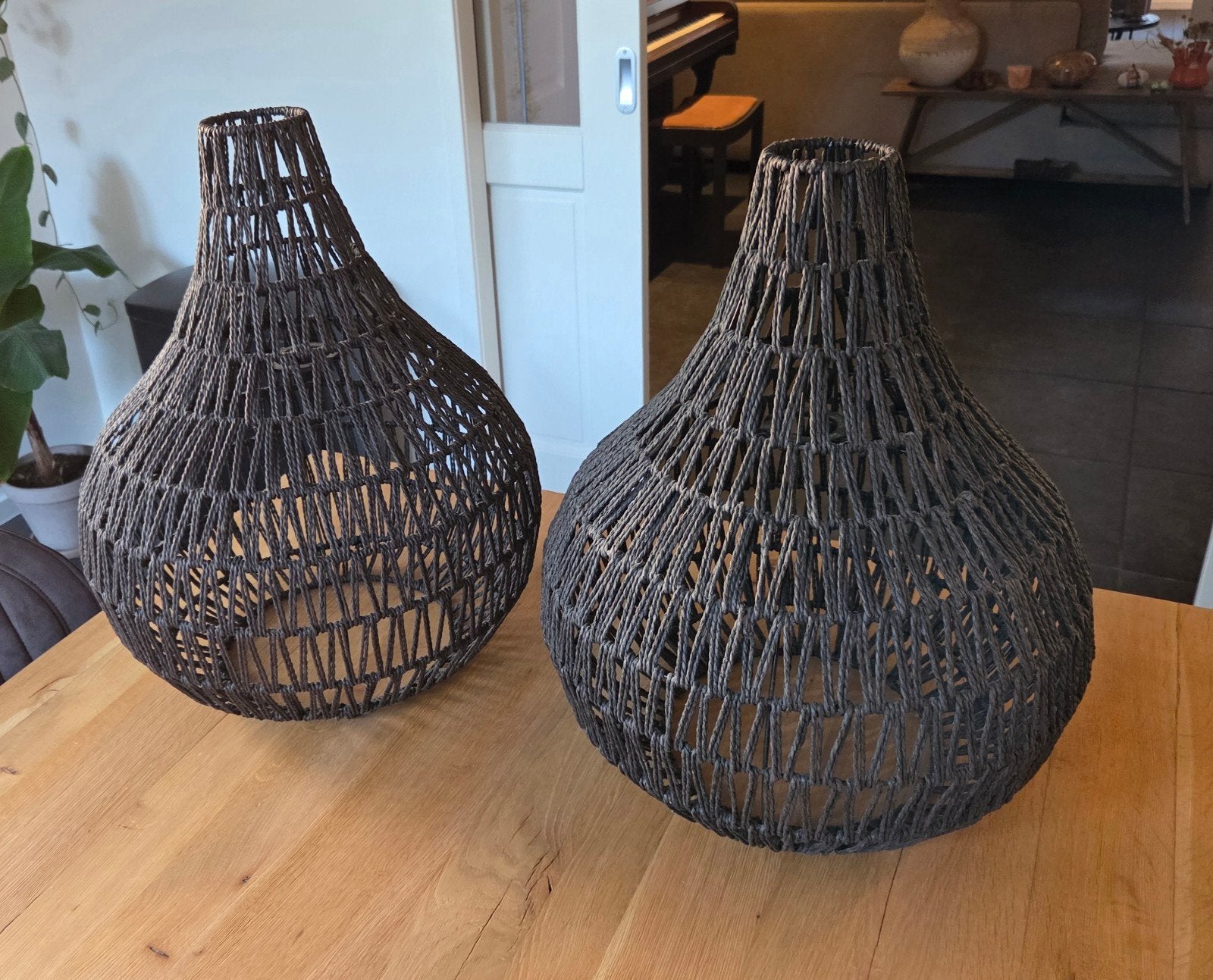Zwarte rotan hanglamp - set van 2, Ophalen, Natuurlijk materiaal, Bohemian, E27 (groot)