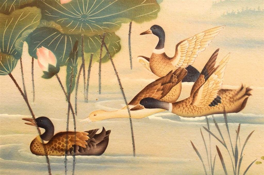 Schilderij/prent van eenden in de vijver 50842, Ophalen of Verzenden, Voor 1920, Ongelopen, Vogel