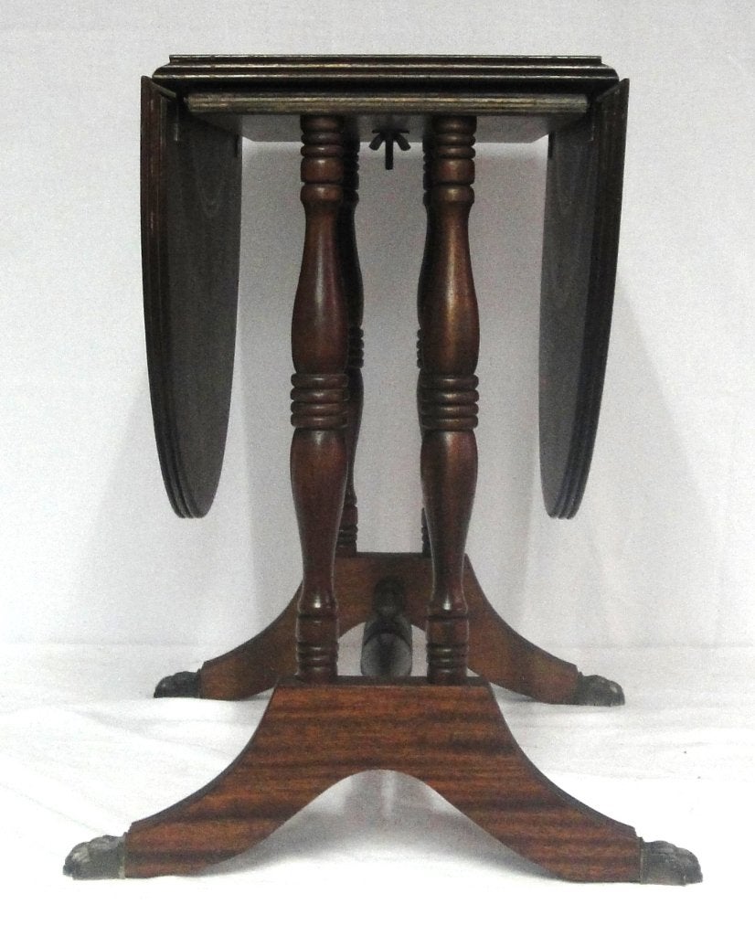 0139 Mahonie vouwtafel (draaibaar) met leren blad., Ophalen of Verzenden, Zo goed als nieuw, 75 cm of meer, Hout