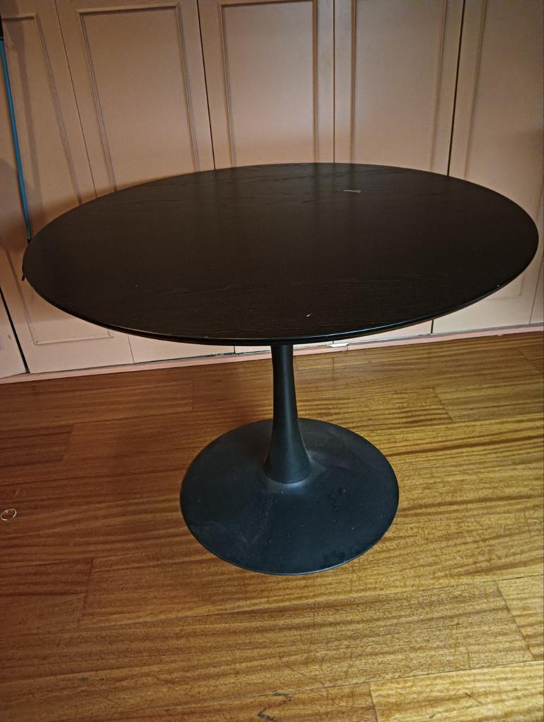 Zwarte ronde eettafel - Tulip stijl, 100 cm, Overige houtsoorten, Gebruikt, Rond, Drie personen