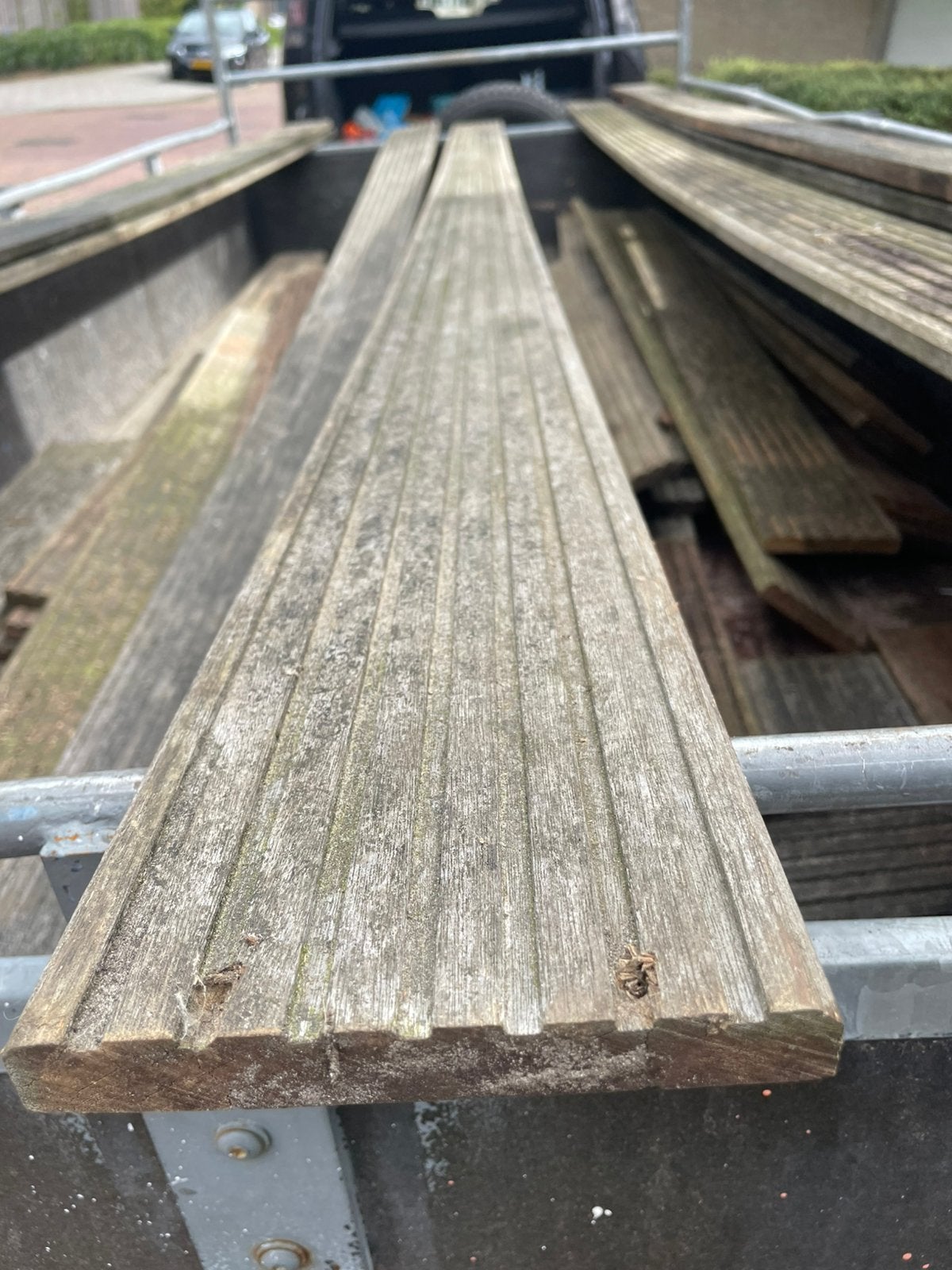 Hardhouten vlonderplanken Bankirai 21 mm  izgs, 18,5 m2, Ophalen, Zo goed als nieuw, Hout