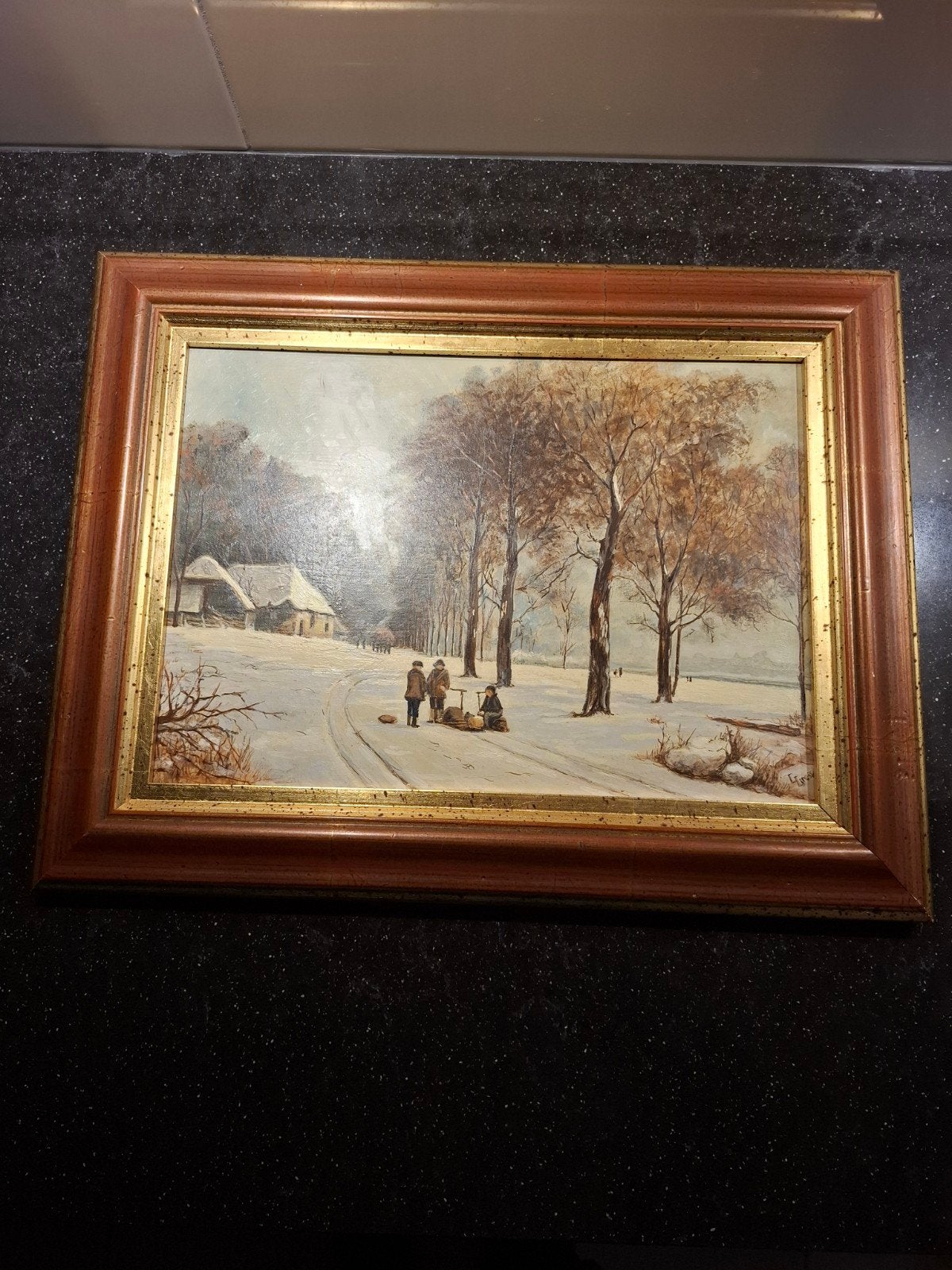 Winterlandschap met figuren - Olieverfschilderij, Ophalen, Paneel, Landschap, Olieverf