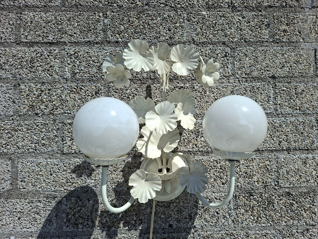 vintage zeer oude metalen bloemen lamp, Ophalen of Verzenden