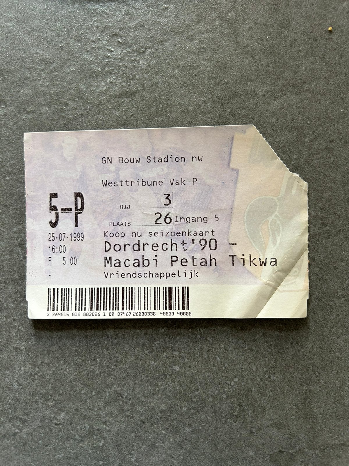 Dordrecht ‘90 - Macabi Petah Tikwa ticket, Ophalen of Verzenden, Overige binnenlandse clubs, Overige typen