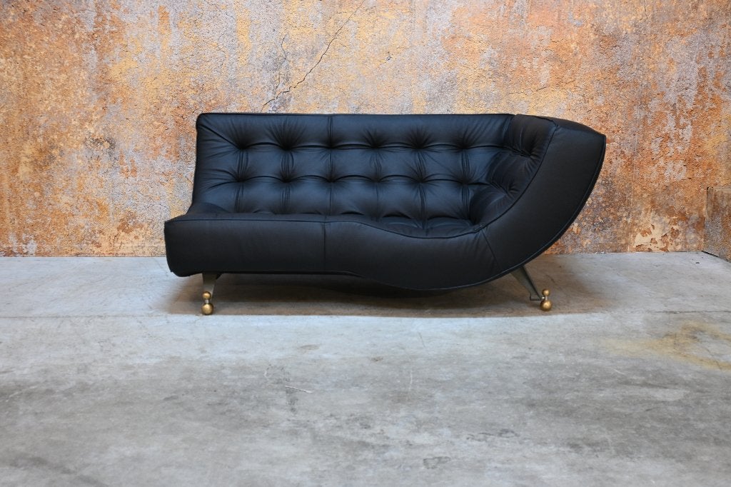 Refurbished zwarte leren Montis Quintus design chaiselongue
