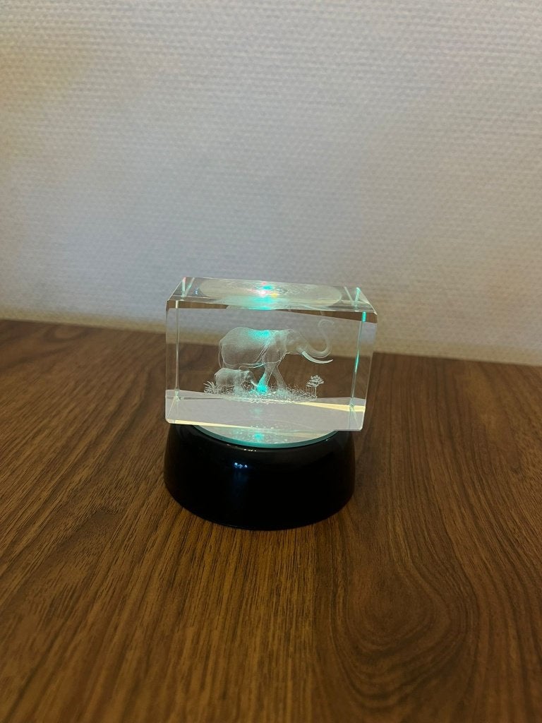 3D glazen kristal kubus olifant – LED standaard – NIEUW, Ophalen of Verzenden, Nieuw, Glas