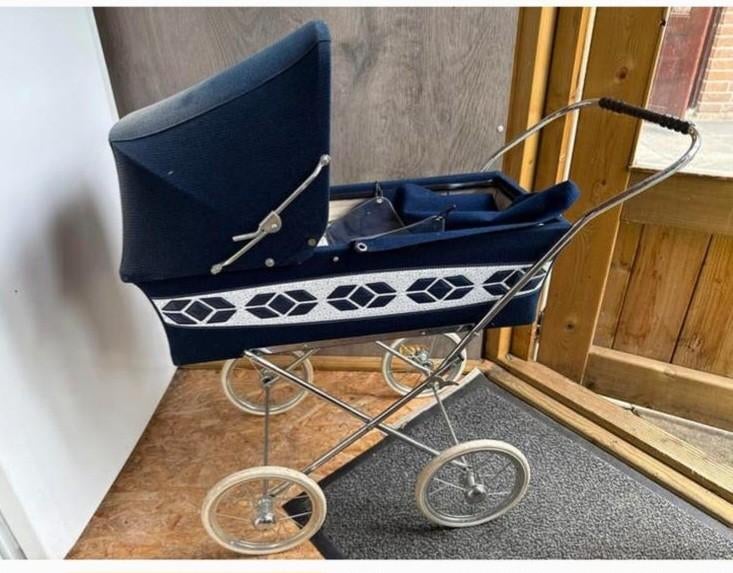 Vintage Poppenwagen - Blauw met Wit Patroon, Ophalen, Gebruikt, Overige typen