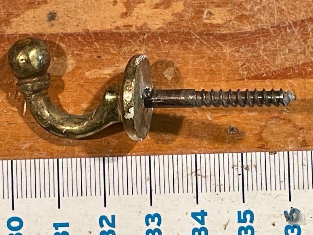 60 koper / messing  haken van 6 cm, embrace haken gordijnen, Ophalen, Gebruikt