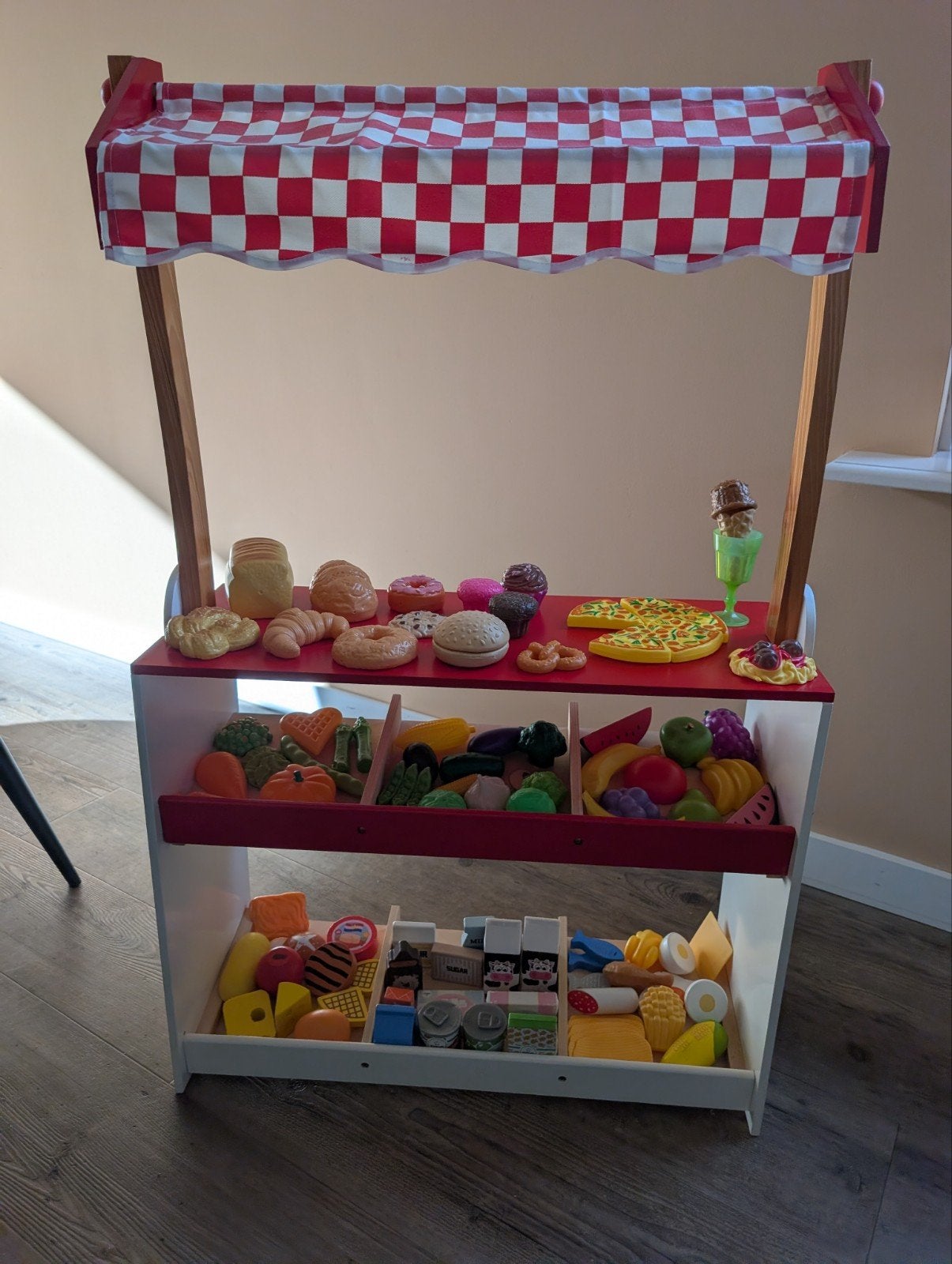 Houten Marktkraam met Speelgoed Eten, Ophalen, Gebruikt, Jongen of Meisje