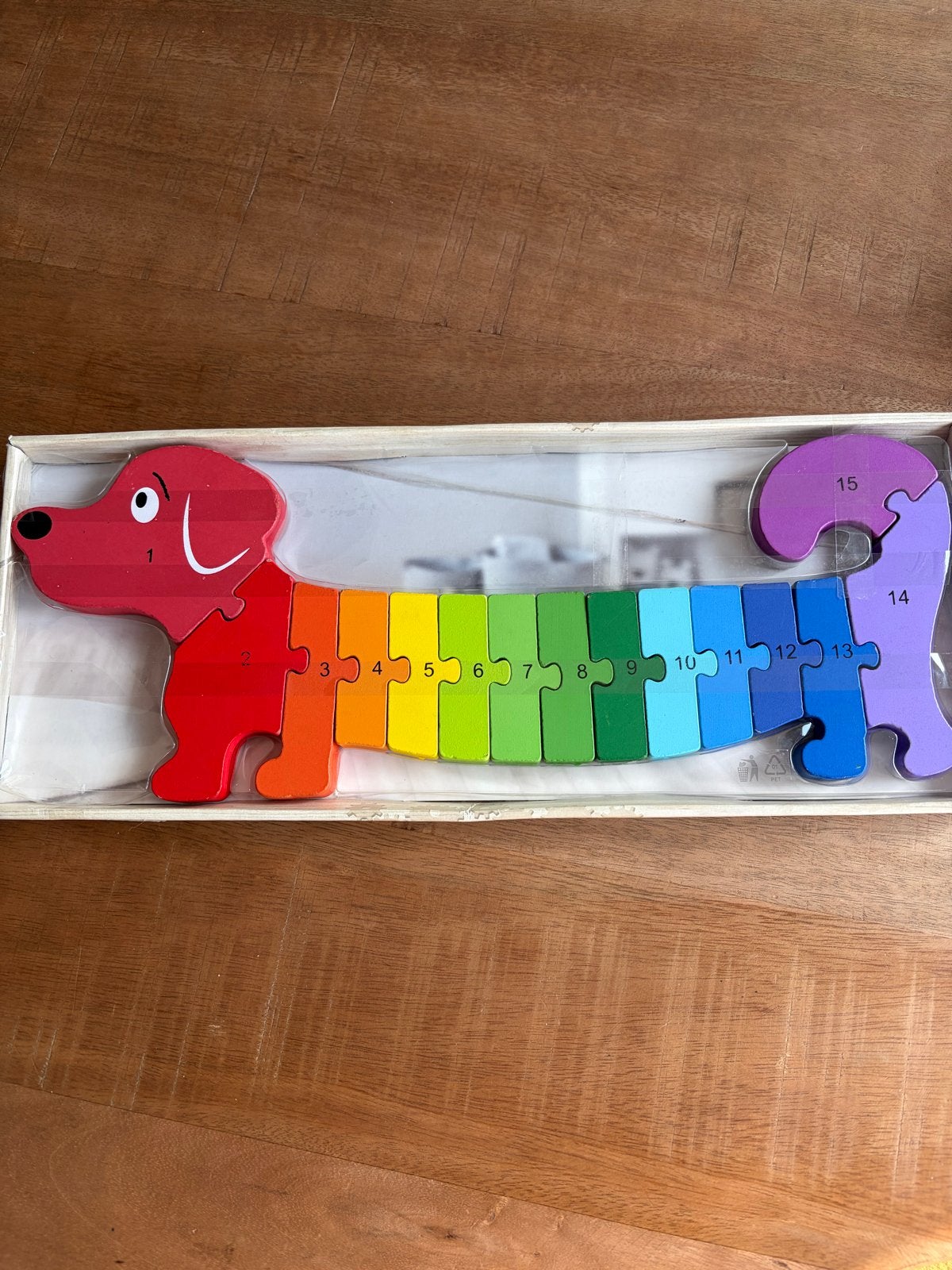 Houten Regenboog Teckel Puzzel - Cijfers Leren, Ophalen, Zo goed als nieuw, Overige typen