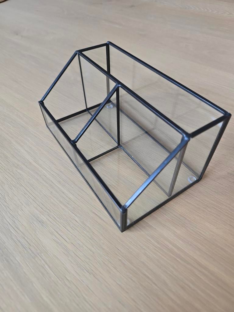Vintage antieke glazen met koperen bureau pennenbak €7.50, Ophalen of Verzenden