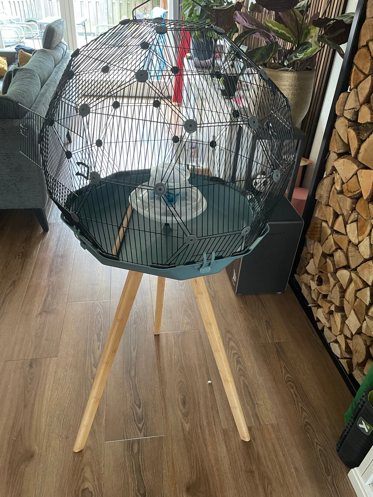 Omlet Geo vogelkooi (turquoise-zwart), Ophalen, Zo goed als nieuw, Metaal, Vogelkooi