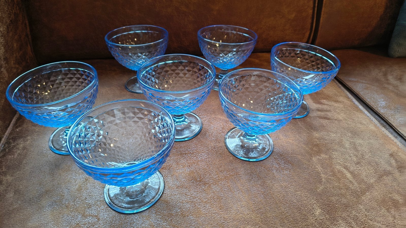 Vintage IKEA ijs coupes  blauw diamant - Set van 6 + 1, Glas of Glazen, Ophalen of Verzenden, Overige stijlen, Glas