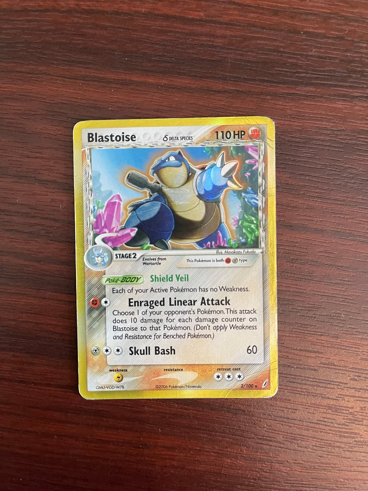 Blastoise Delta Species Pokémon Kaart 2/100 Holo, Ophalen of Verzenden, Gebruikt, Losse kaart, Foil