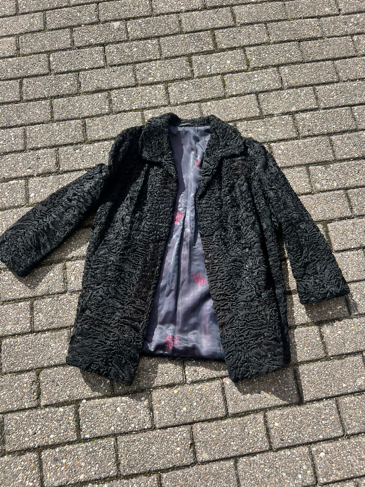 Vintage zwarte bontjas origneel, Kleding | Dames, Jassen | Winter, Ophalen of Verzenden, Gedragen, Maat 42/44 (L), Bruin