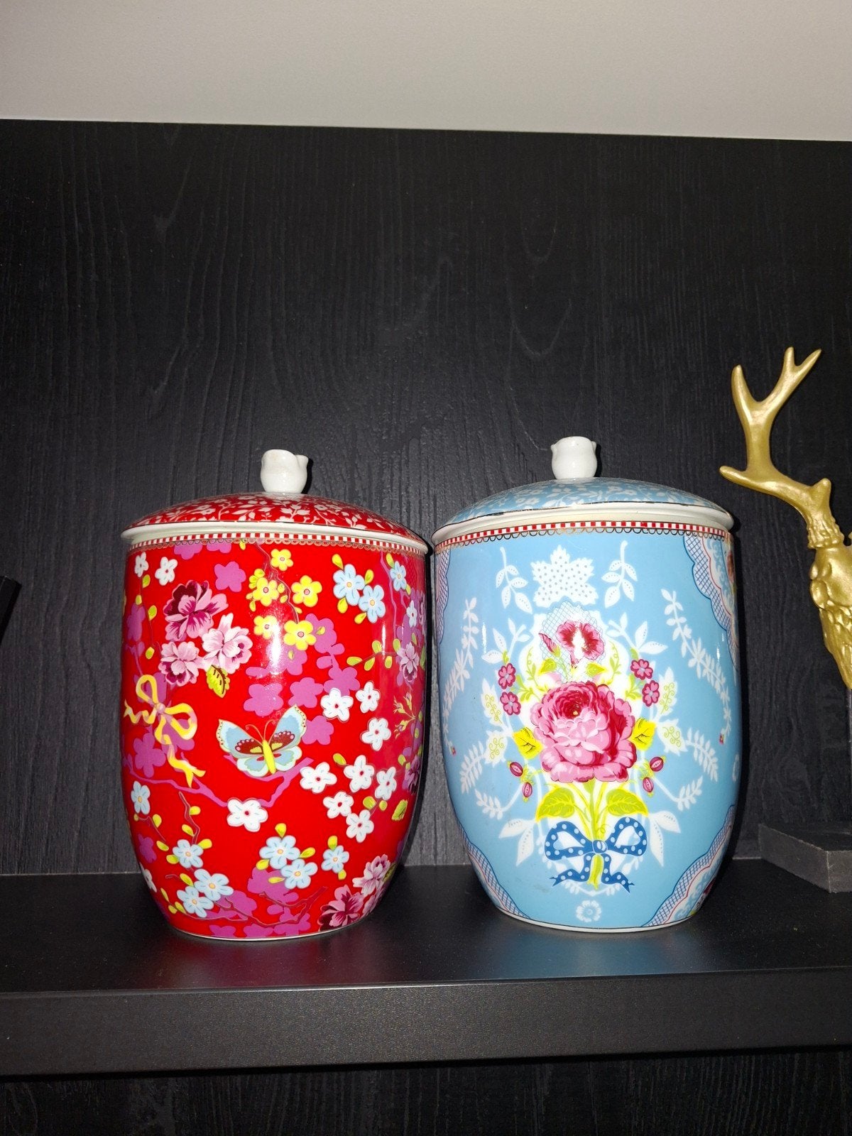 Pip Studio voorraadpotten, rood en blauw, bloemmotief, Ophalen of Verzenden, Zo goed als nieuw, Voorraadpot, Steen/keramiek