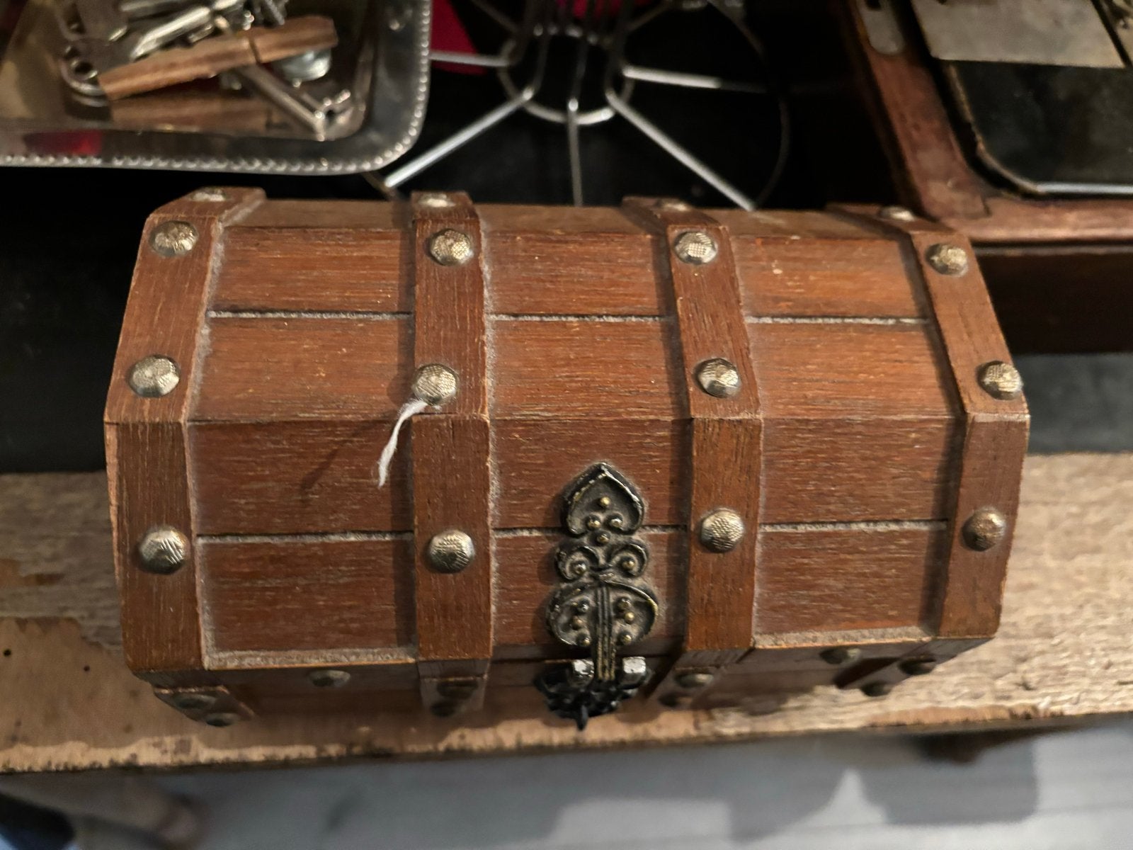 Vintage Houten Sieradenkistje met Rood Fluweel, Ophalen of Verzenden