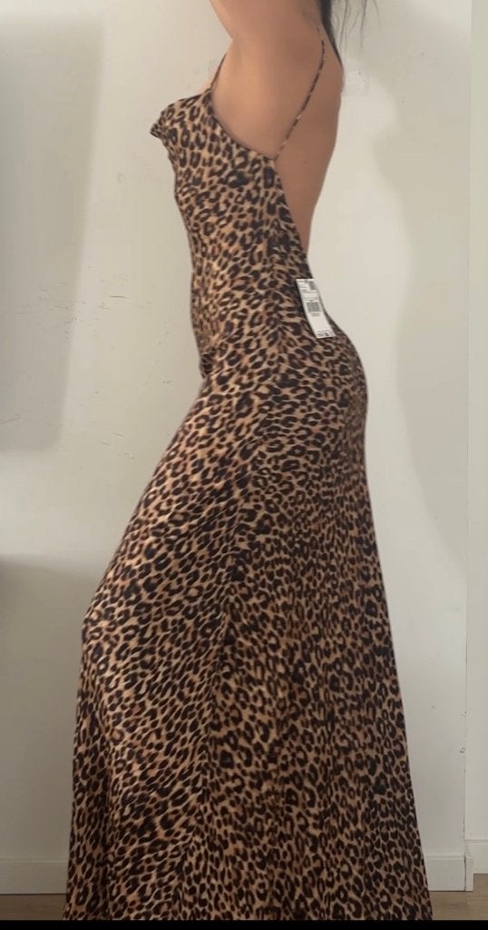 Stunning leopard-print maxi dress - Size S, Maat 38/40 (M), Bruin, Verzenden, Nieuw