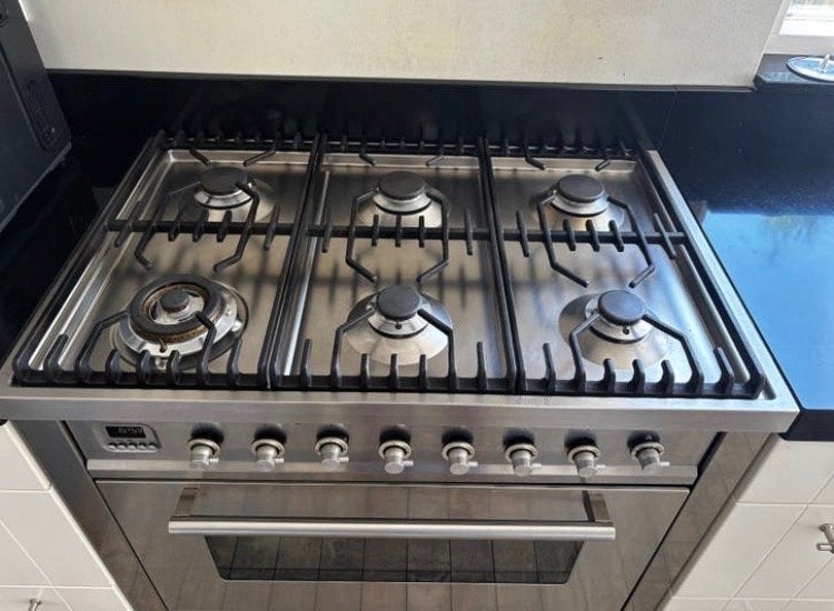 Boretti gasfornuis 6 pits met oven en draaispit, Ophalen, Gebruikt, 60 cm of meer, Grill