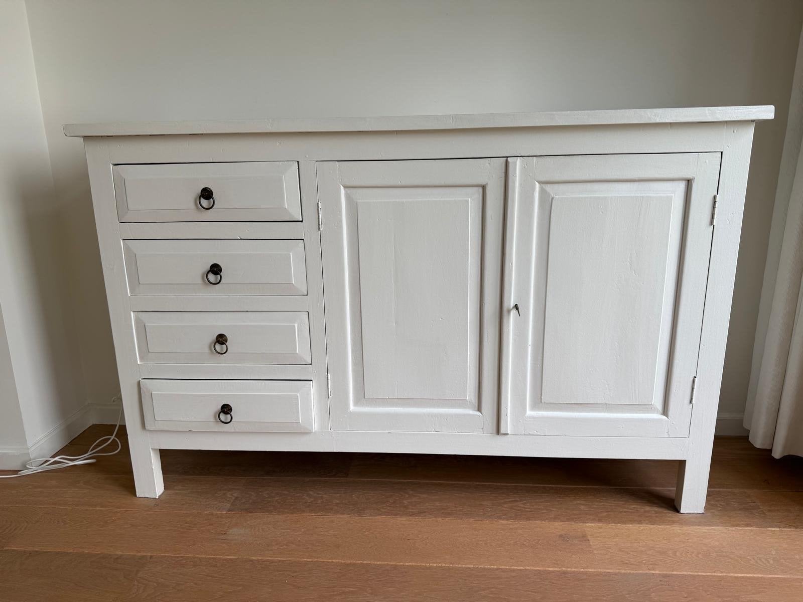 Wit dressoir met 4 lades en 2 deuren - Landelijk/Modern, Gebruikt, 100 tot 150 cm, Ophalen of Verzenden, Met lade(s)