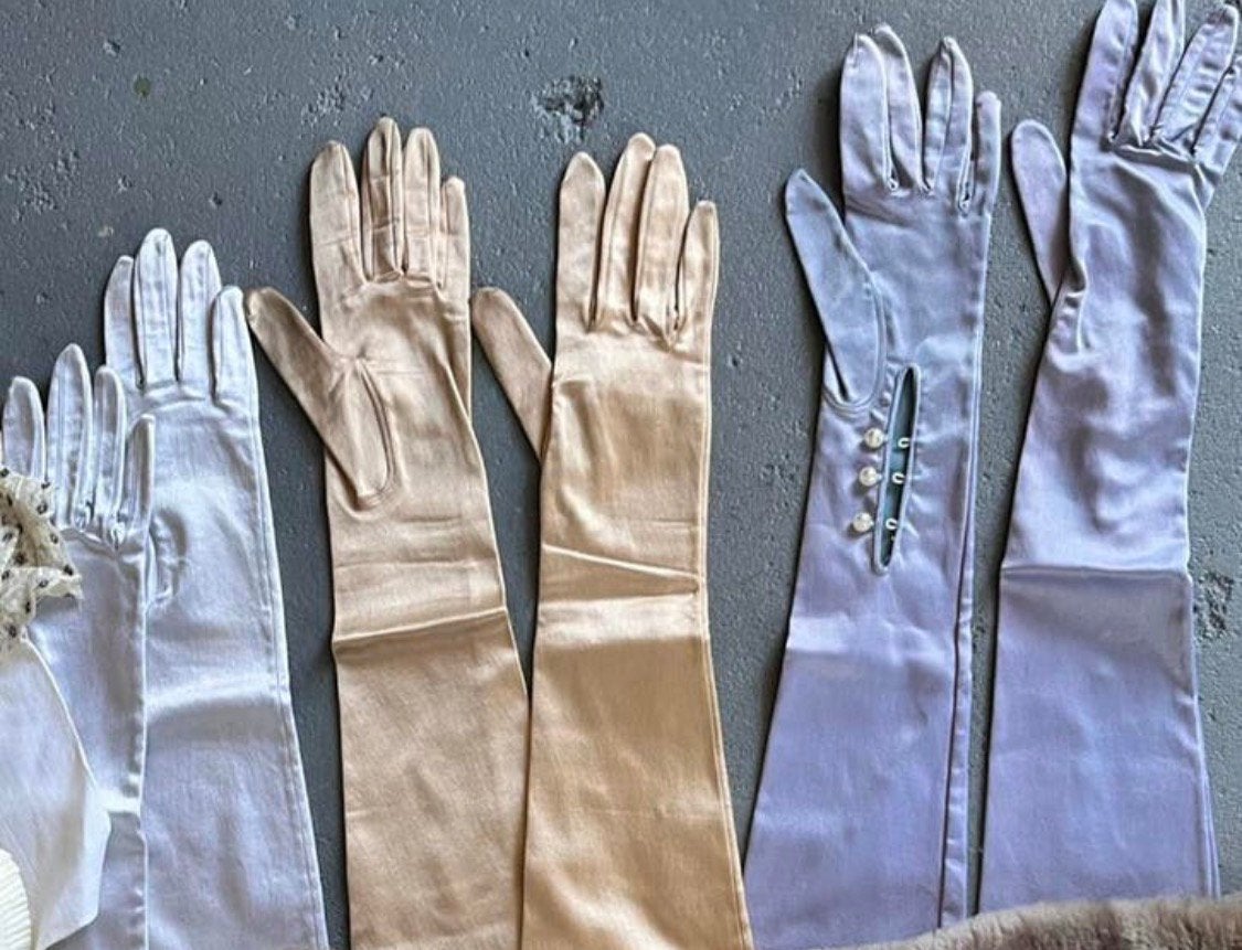 Vintage retro art deco lange gala jurk handschoenen gloves, Ophalen